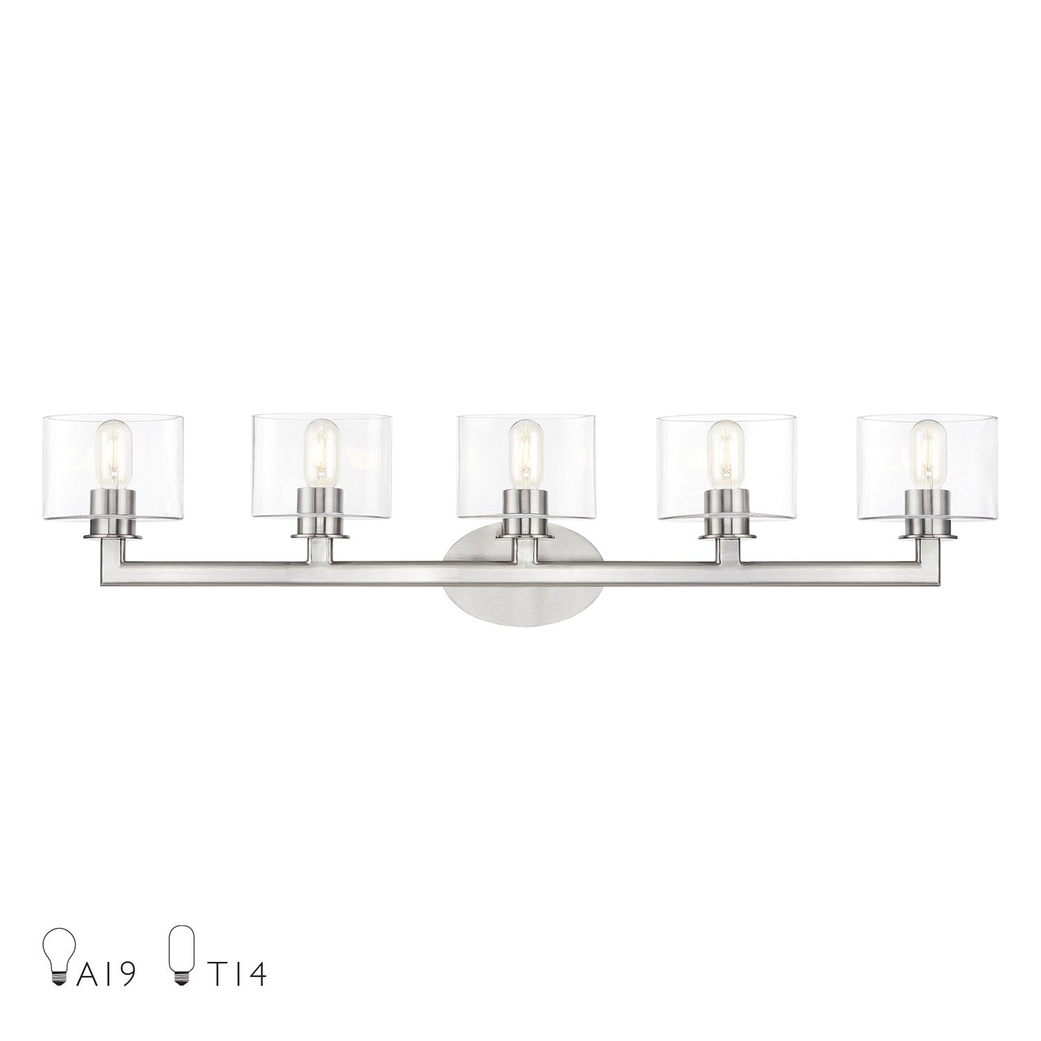 5 Light Brushed Nickel. Extra Large Vanity Sconce With Mouth Blown Clear Glass by Livex Lighting
