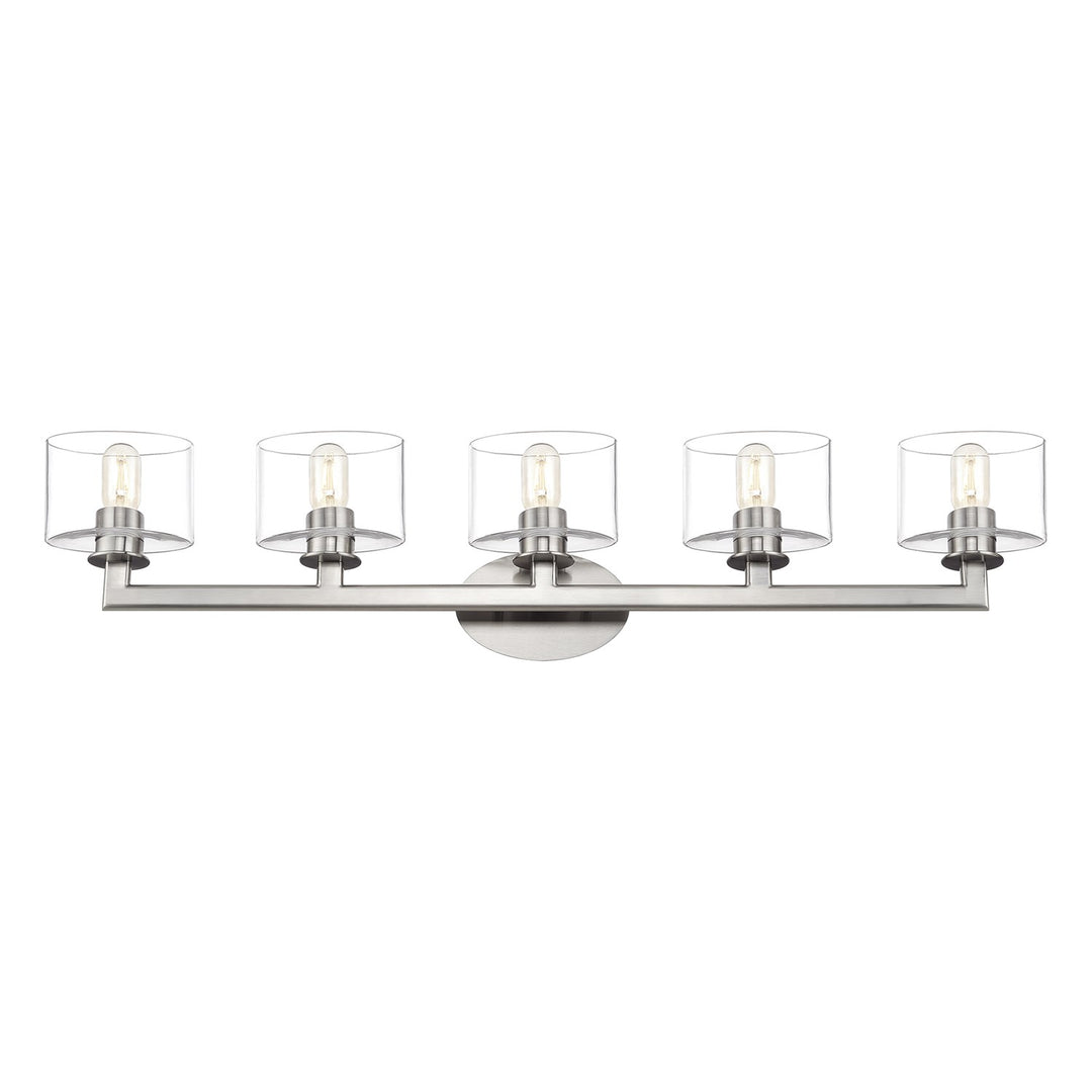 5 Light Brushed Nickel. Extra Large Vanity Sconce With Mouth Blown Clear Glass