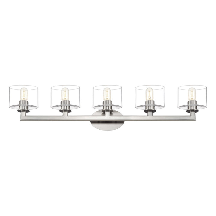 5 Light Brushed Nickel. Extra Large Vanity Sconce With Mouth Blown Clear Glass