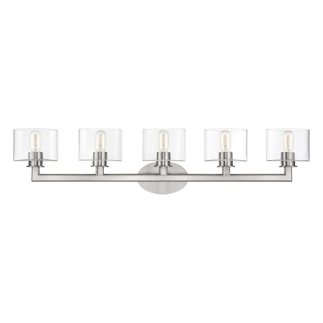 5 Light Brushed Nickel. Extra Large Vanity Sconce With Mouth Blown Clear Glass
