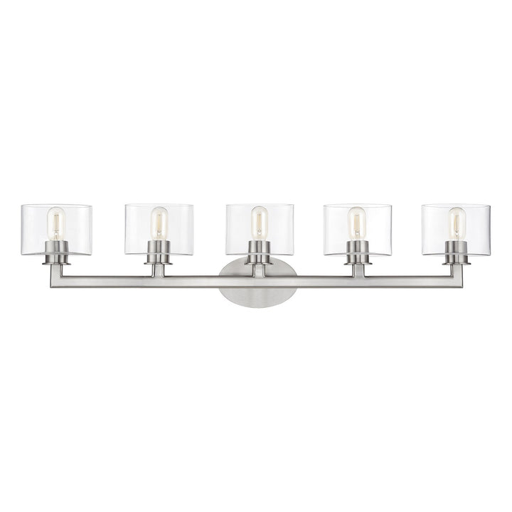 5 Light Brushed Nickel. Extra Large Vanity Sconce With Mouth Blown Clear Glass
