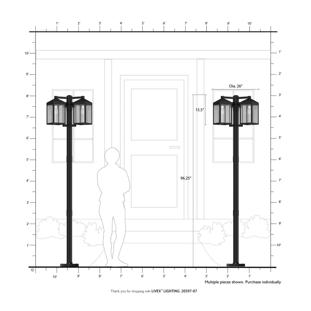 Multi Head Black Outdoor Post Light With Brushed Nickel Accents