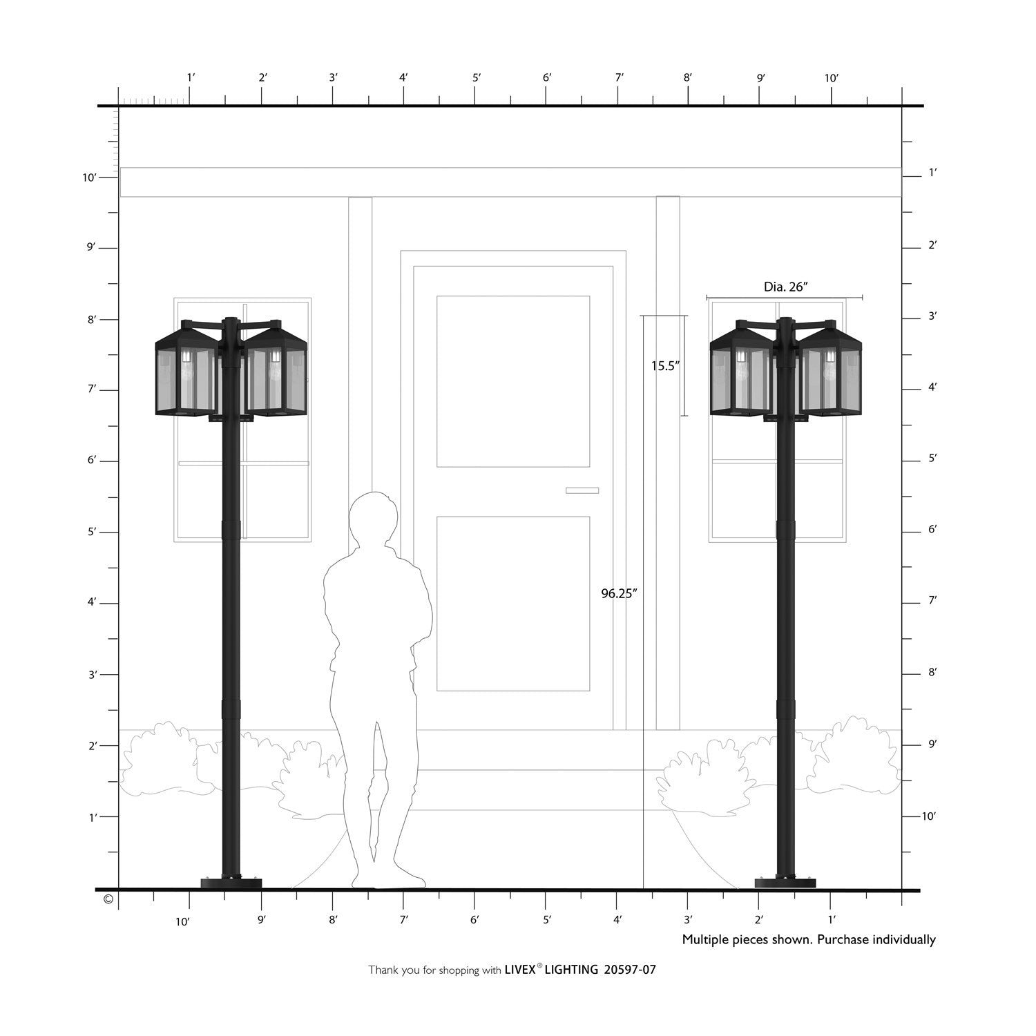Multi Head Black Outdoor Post Light With Brushed Nickel Accents