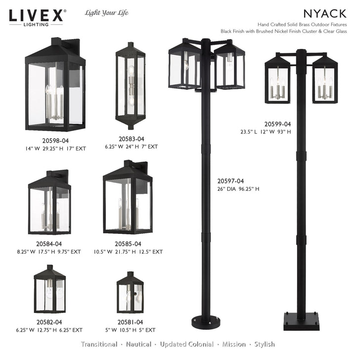 Multi Head Black Outdoor Post Light With Brushed Nickel Accents