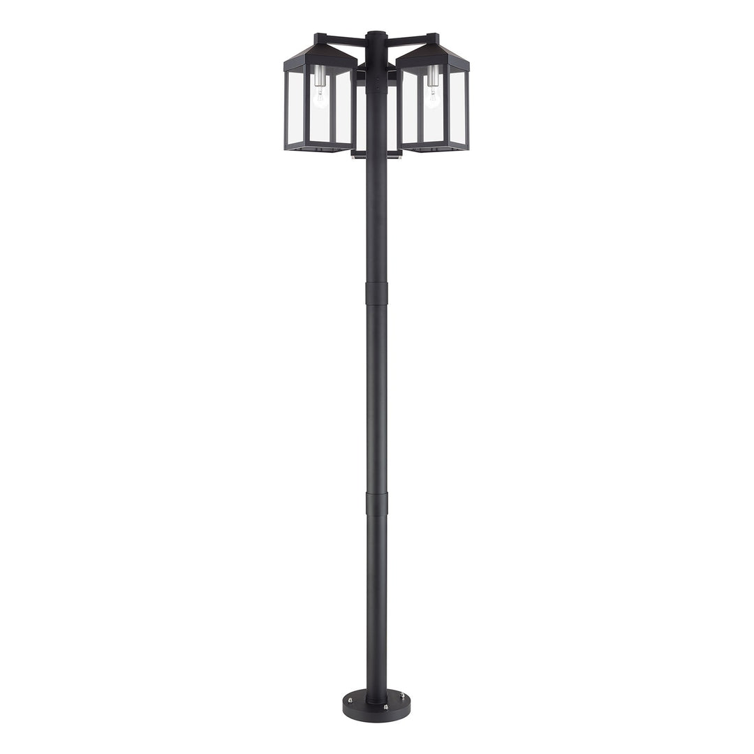 Multi Head Black Outdoor Post Light With Brushed Nickel Accents