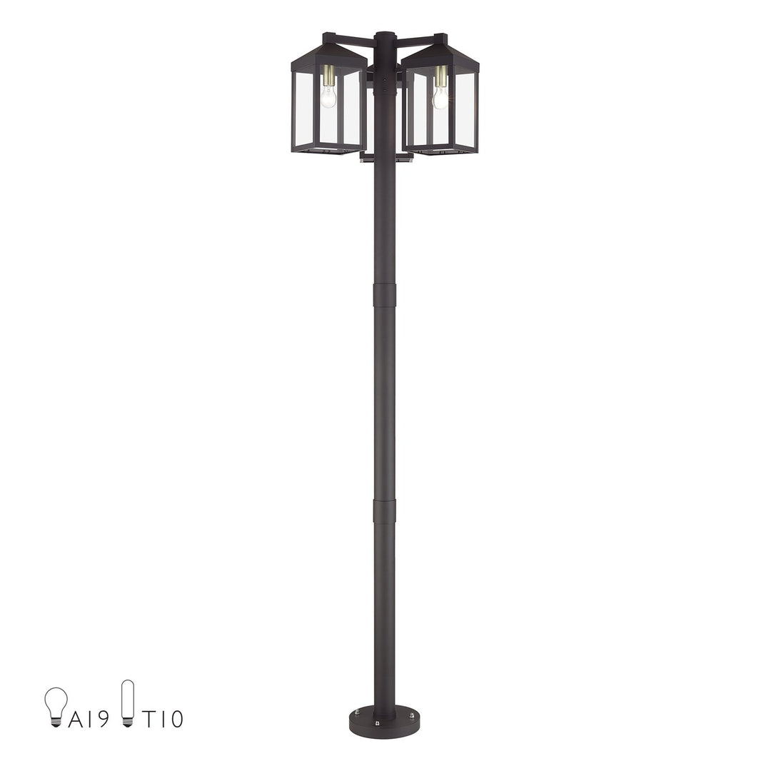 Multi Head Bronze Outdoor Post Light With Antique Brass Accents by Livex Lighting