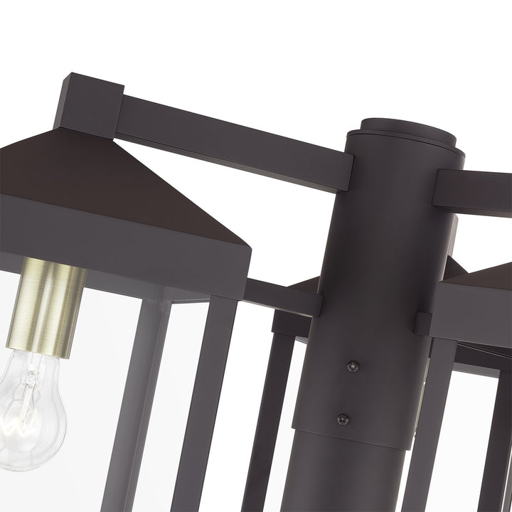 Multi Head Bronze Outdoor Post Light With Antique Brass Accents