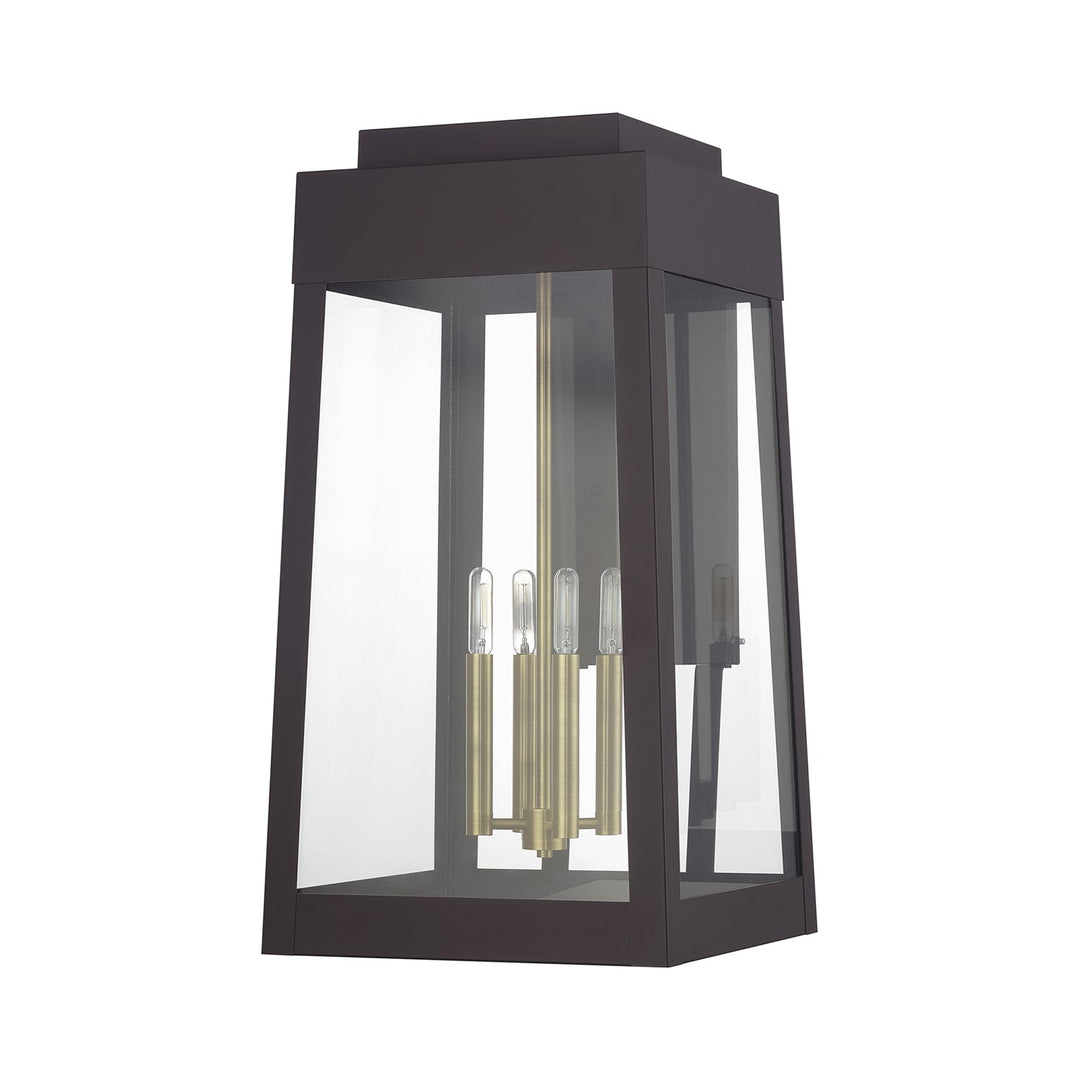 4 Light Bronze Outdoor Extra Large Wall Lantern With Antique Brass Candles