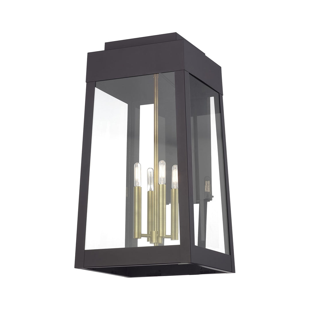 4 Light Bronze Outdoor Extra Large Wall Lantern With Antique Brass Candles
