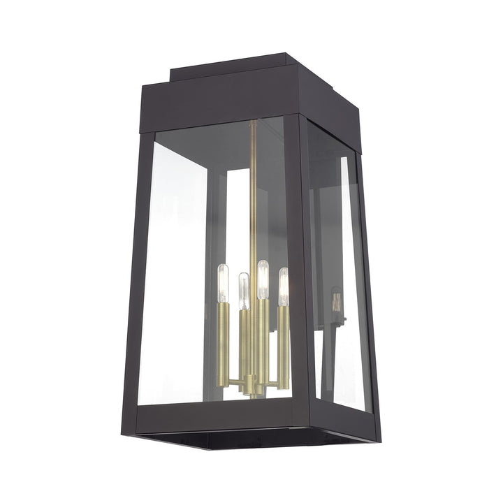 4 Light Bronze Outdoor Extra Large Wall Lantern With Antique Brass Candles