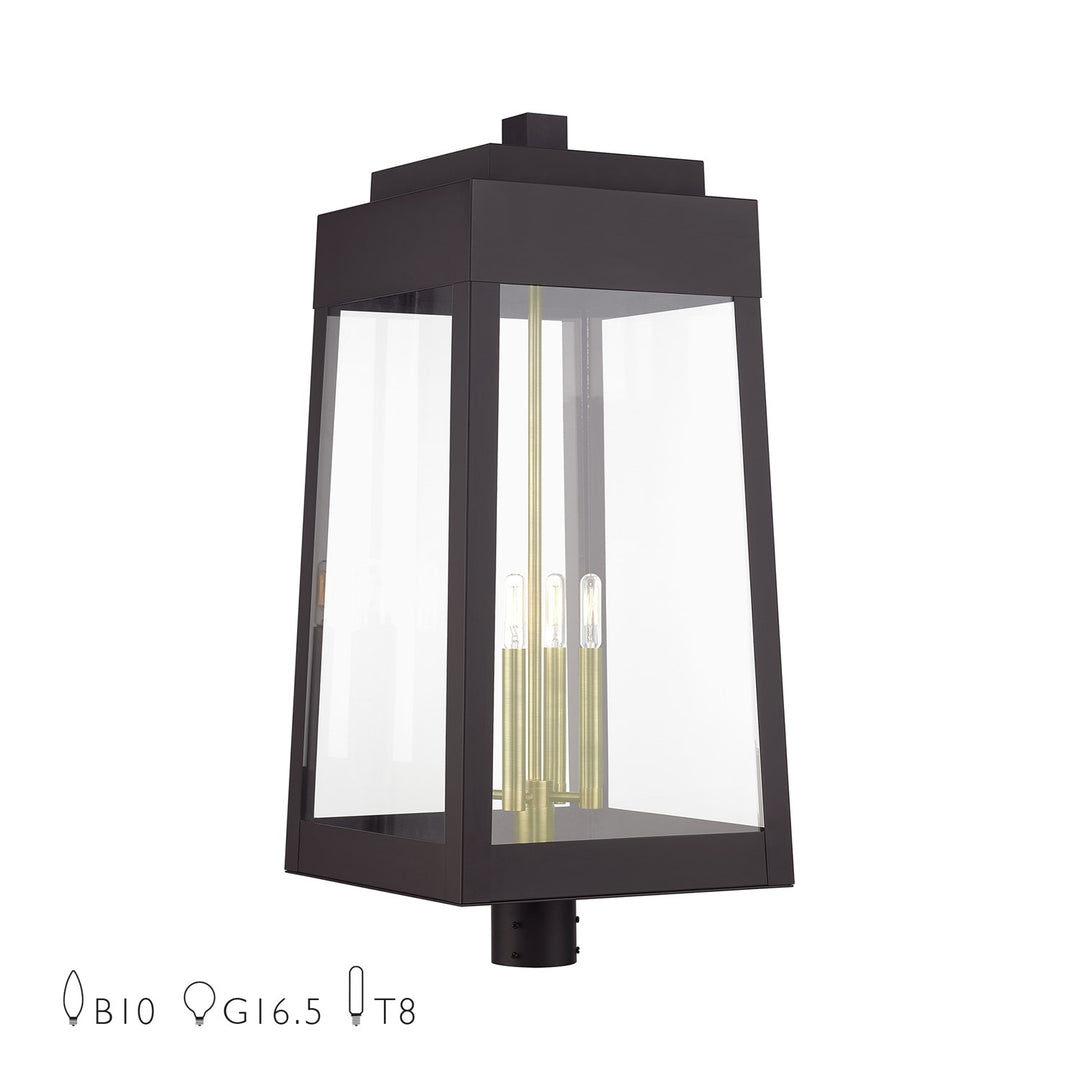 4 Light Bronze Outdoor Extra Large Post Top Lantern With Antique Brass Candles by Livex Lighting