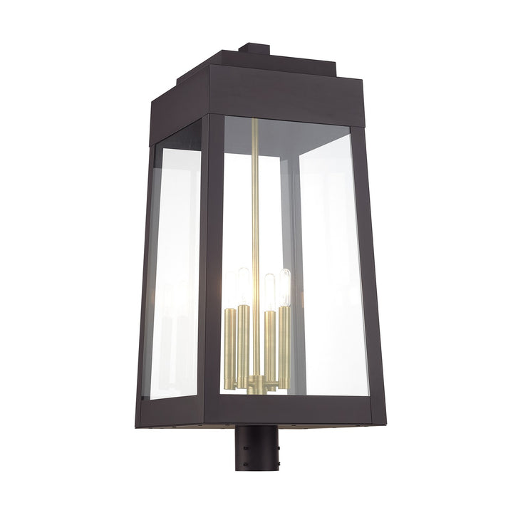 4 Light Bronze Outdoor Extra Large Post Top Lantern With Antique Brass Candles