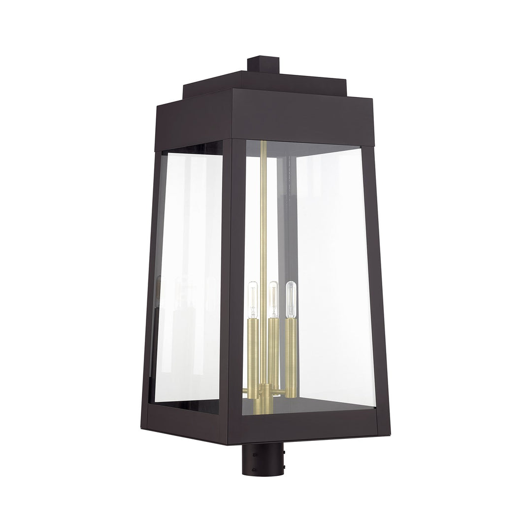 4 Light Bronze Outdoor Extra Large Post Top Lantern With Antique Brass Candles