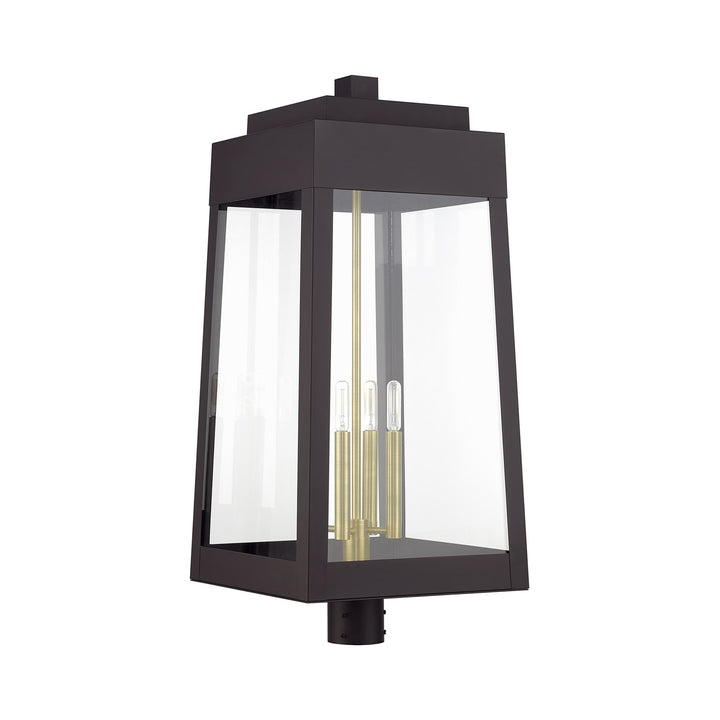 4 Light Bronze Outdoor Extra Large Post Top Lantern With Antique Brass Candles