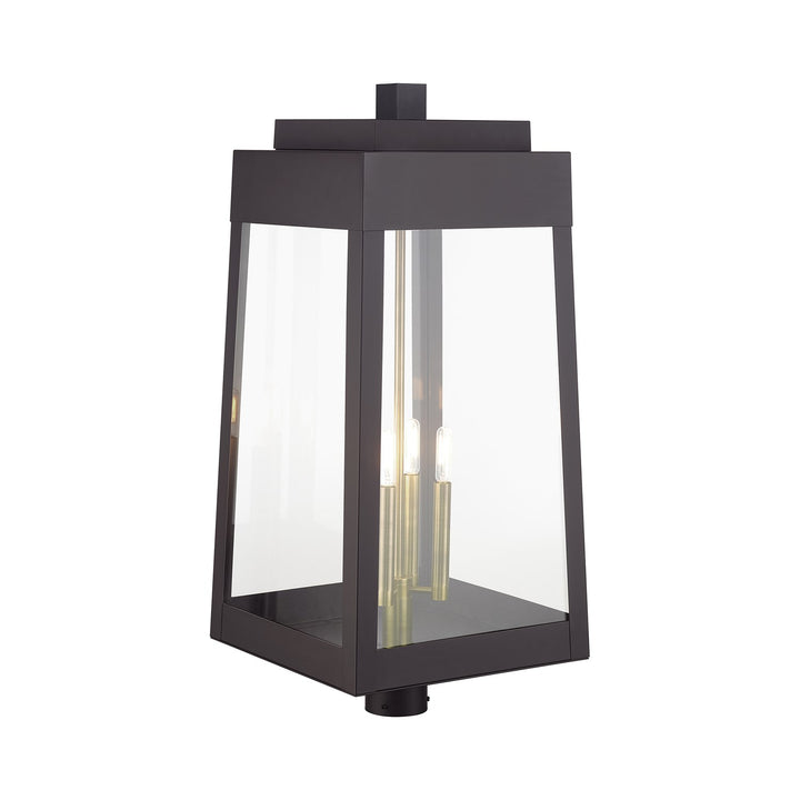 4 Light Bronze Outdoor Extra Large Post Top Lantern With Antique Brass Candles