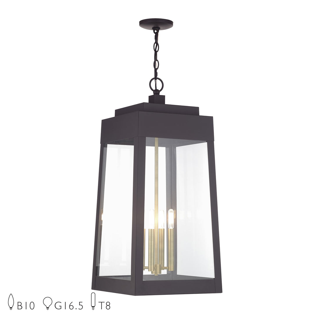 4 Light Bronze Outdoor Extra Large Pendant Lantern With Antique Brass Candles by Livex Lighting