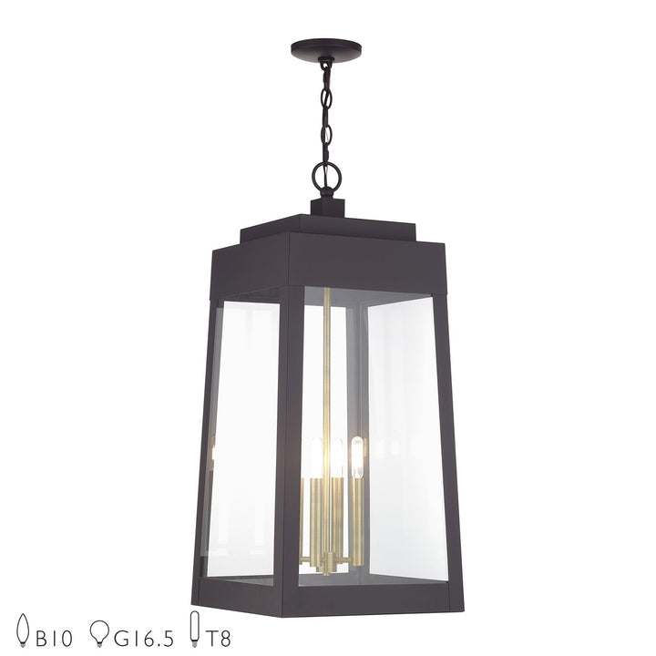4 Light Bronze Outdoor Extra Large Pendant Lantern With Antique Brass Candles by Livex Lighting