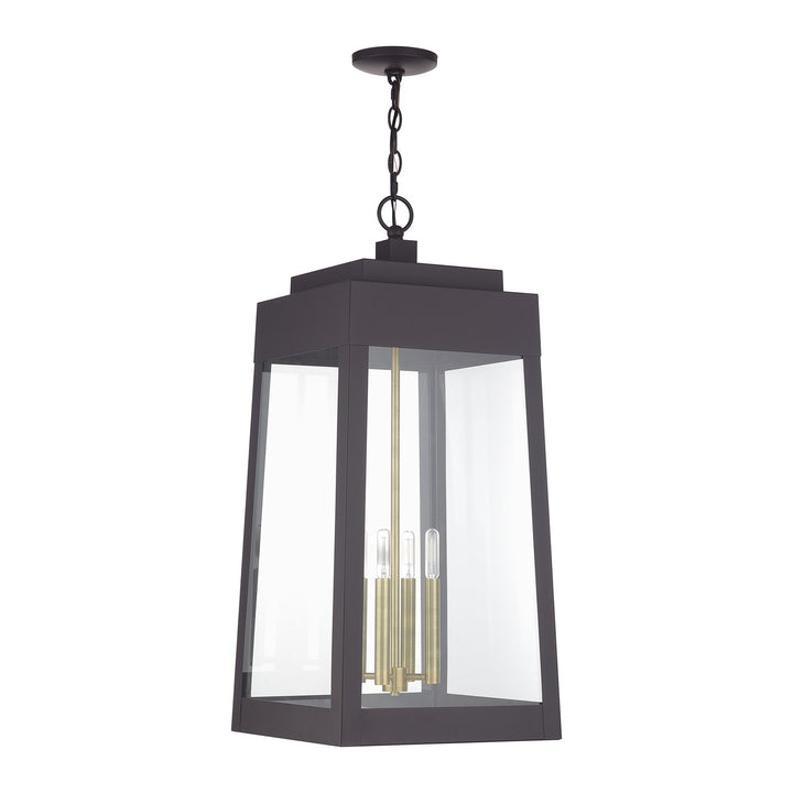 4 Light Bronze Outdoor Extra Large Pendant Lantern With Antique Brass Candles