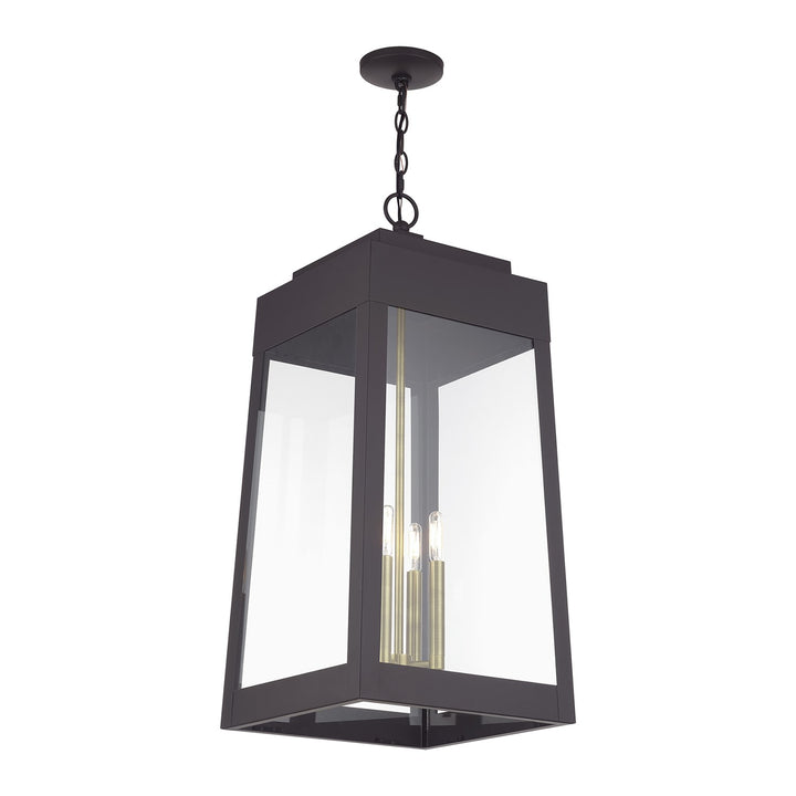4 Light Bronze Outdoor Extra Large Pendant Lantern With Antique Brass Candles