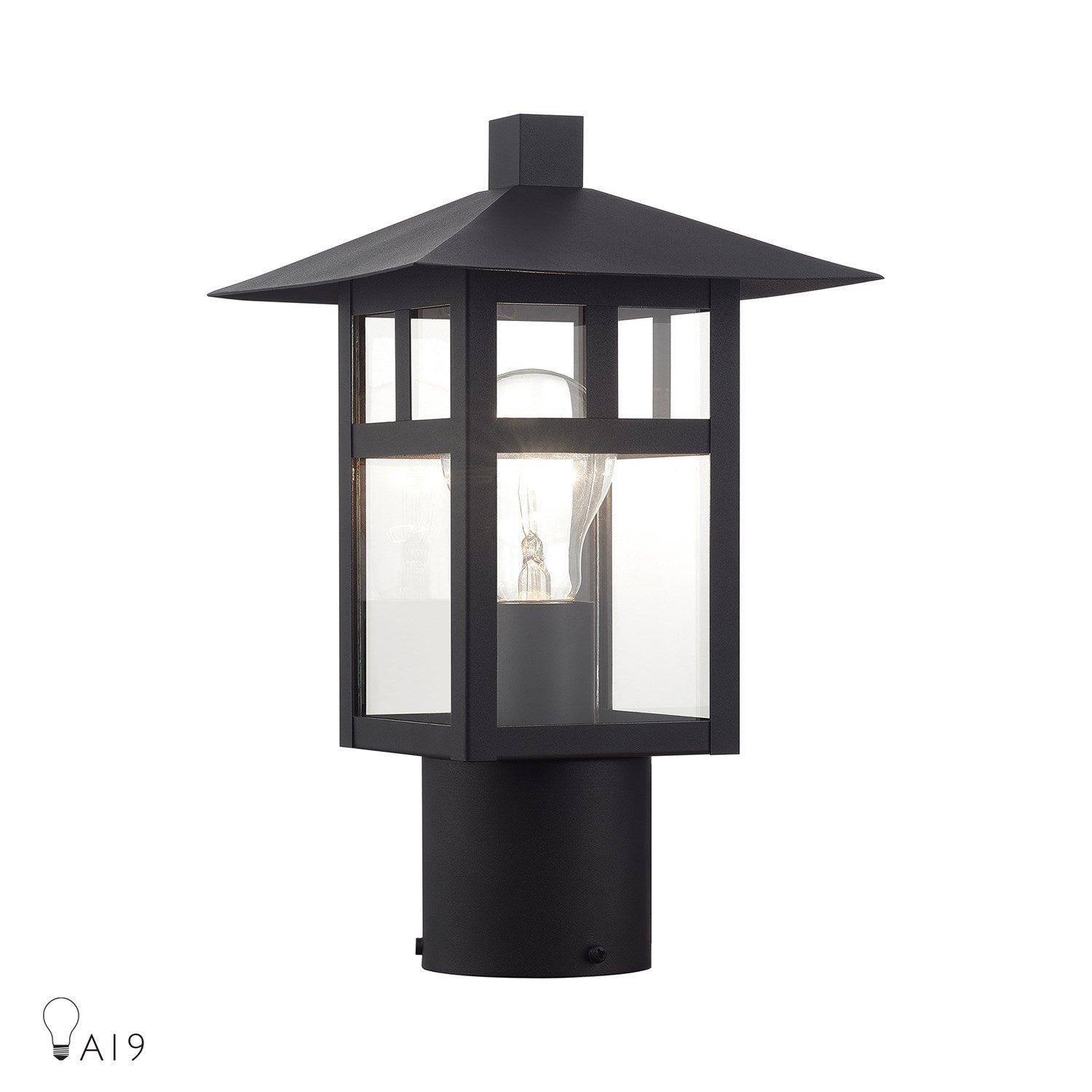 1 Light Satin Gold Medium Outdoor Post Top Lantern With Clear Glass by Livex Lighting