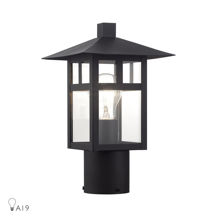 1 Light Satin Gold Medium Outdoor Post Top Lantern With Clear Glass by Livex Lighting