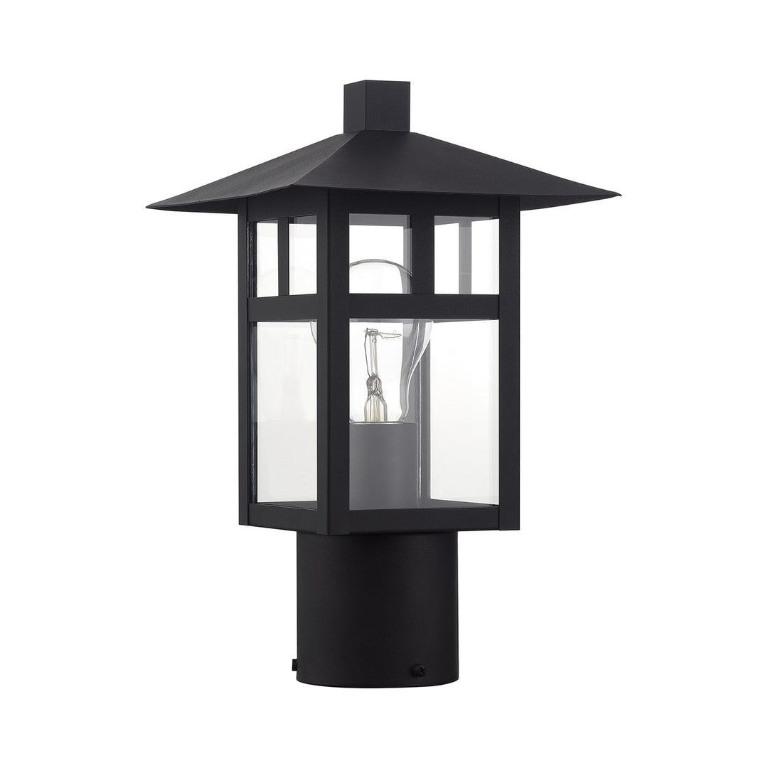 1 Light Satin Gold Medium Outdoor Post Top Lantern With Clear Glass