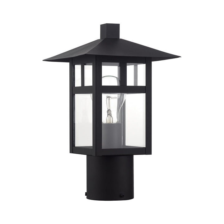 1 Light Satin Gold Medium Outdoor Post Top Lantern With Clear Glass
