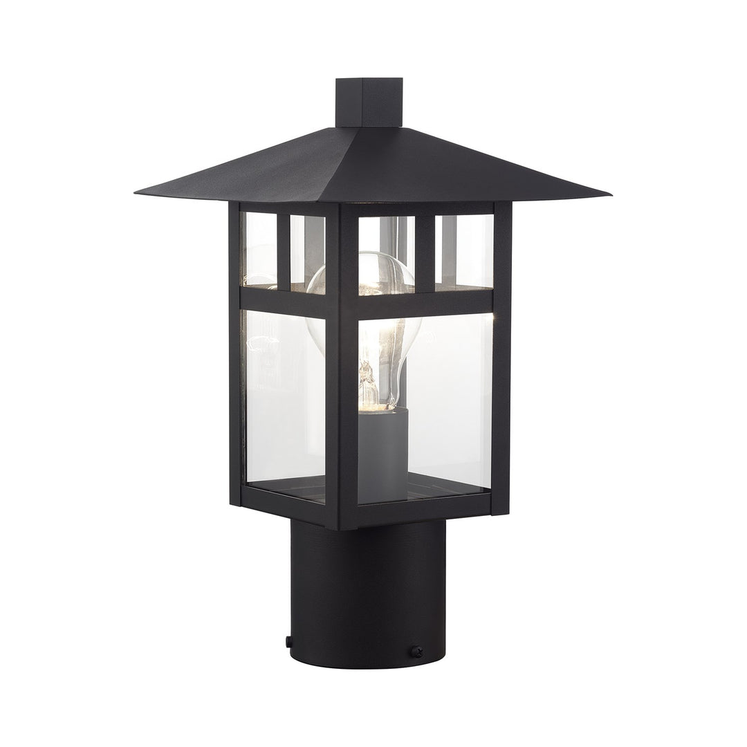 1 Light Satin Gold Medium Outdoor Post Top Lantern With Clear Glass
