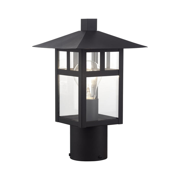 1 Light Satin Gold Medium Outdoor Post Top Lantern With Clear Glass