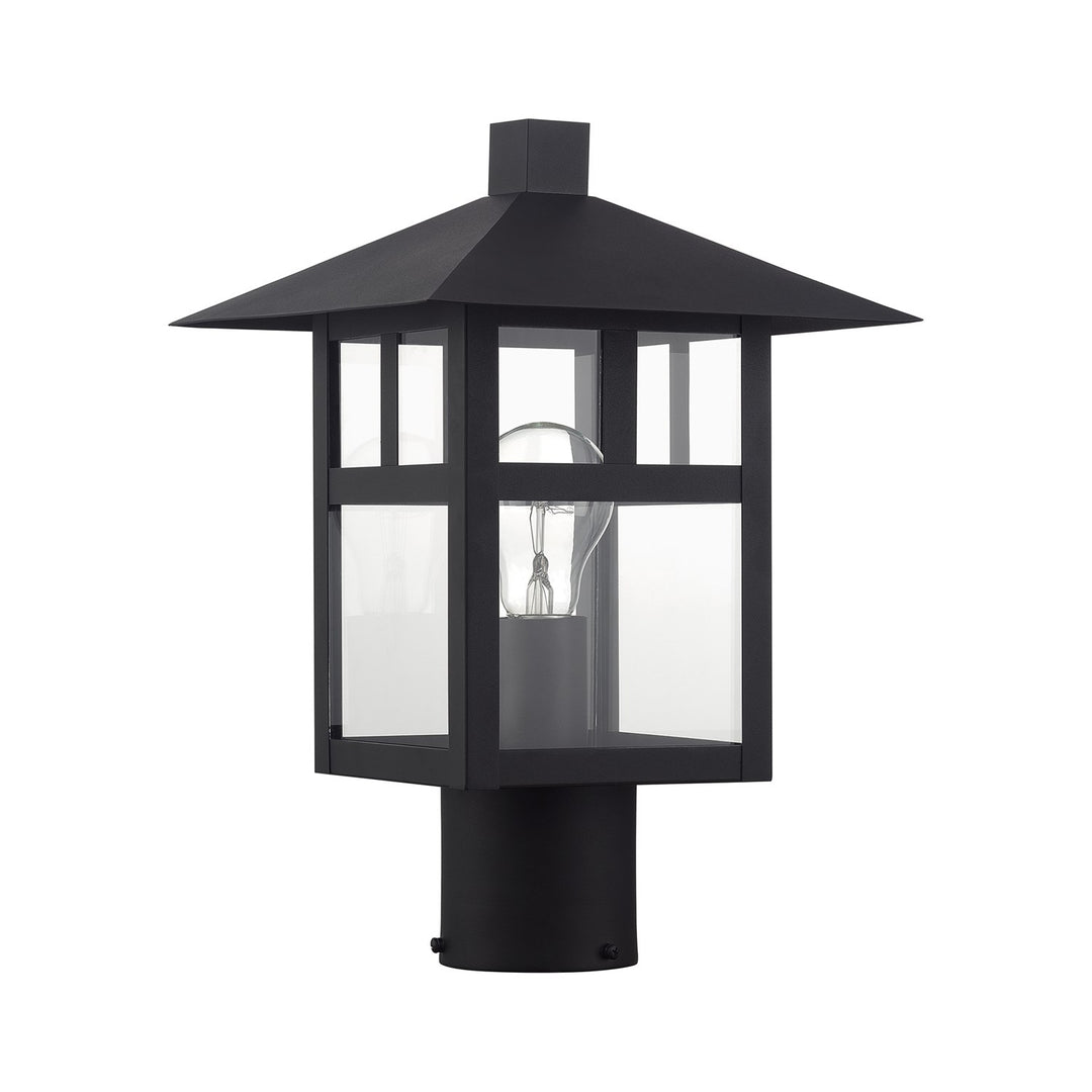 1 Light Satin Gold Large Outdoor Post Top Lantern With Clear Glass