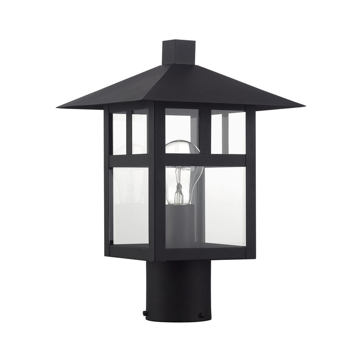 1 Light Satin Gold Large Outdoor Post Top Lantern With Clear Glass