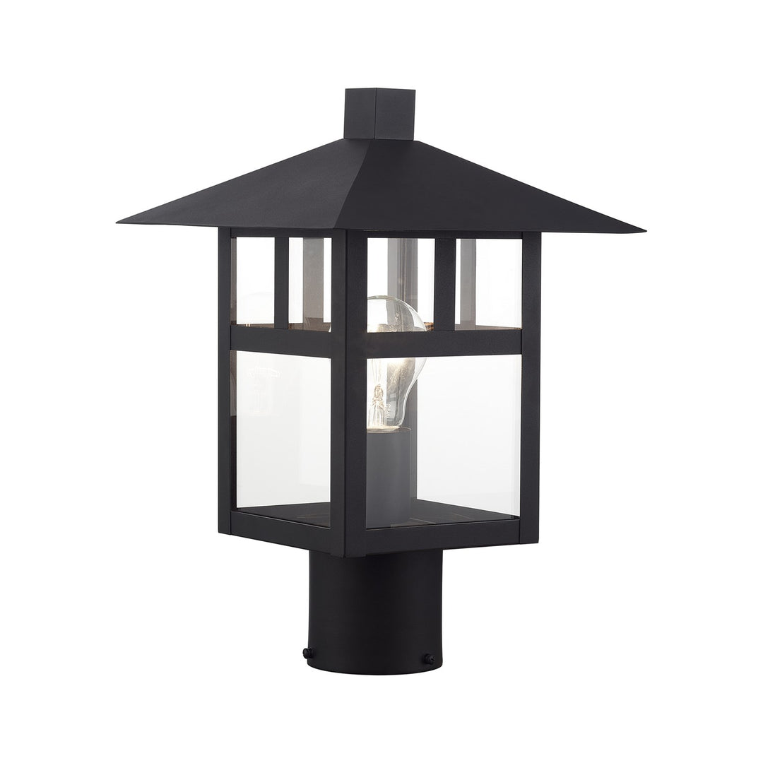 1 Light Satin Gold Large Outdoor Post Top Lantern With Clear Glass
