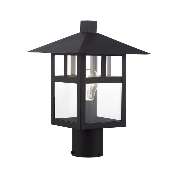 1 Light Satin Gold Large Outdoor Post Top Lantern With Clear Glass