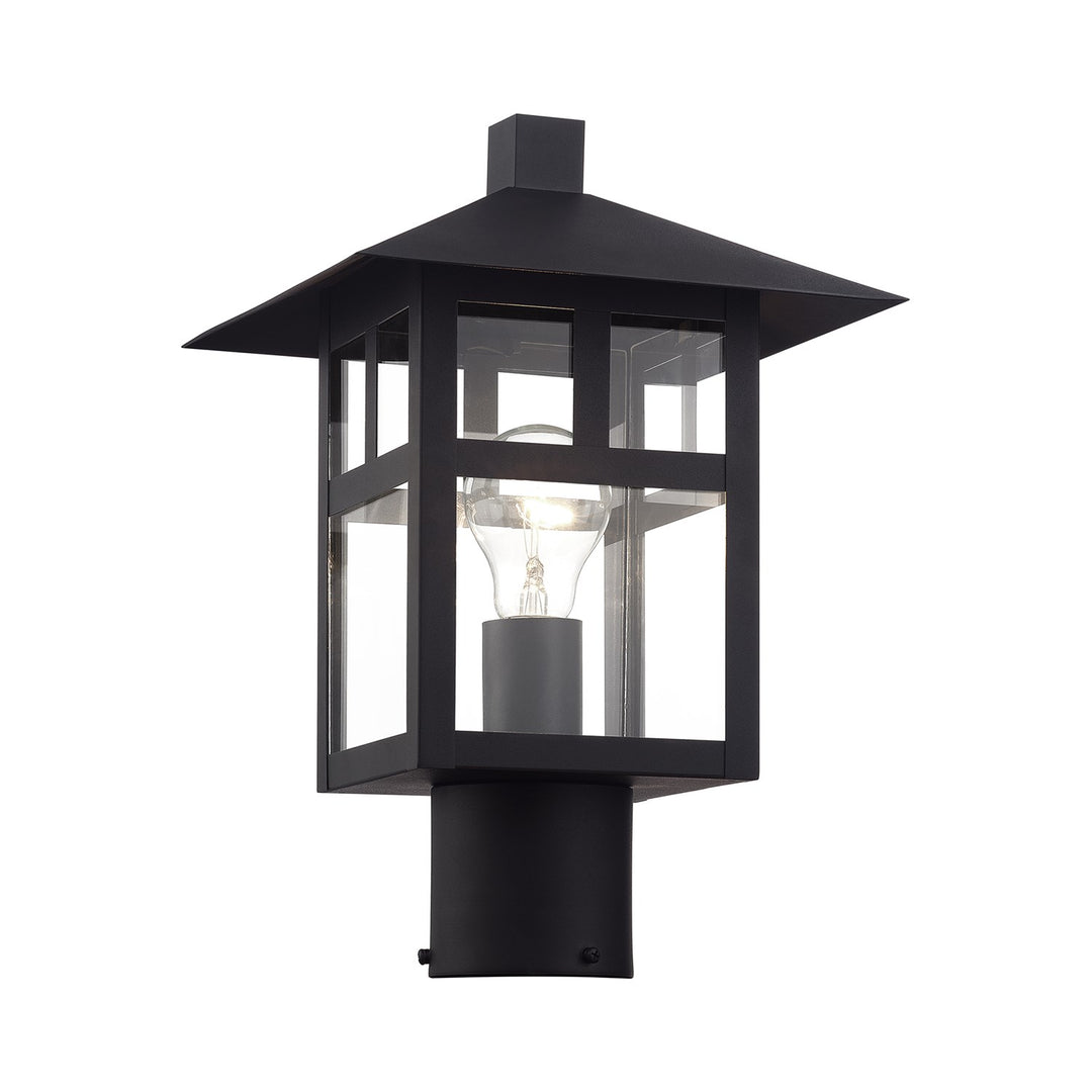 1 Light Satin Gold Large Outdoor Post Top Lantern With Clear Glass
