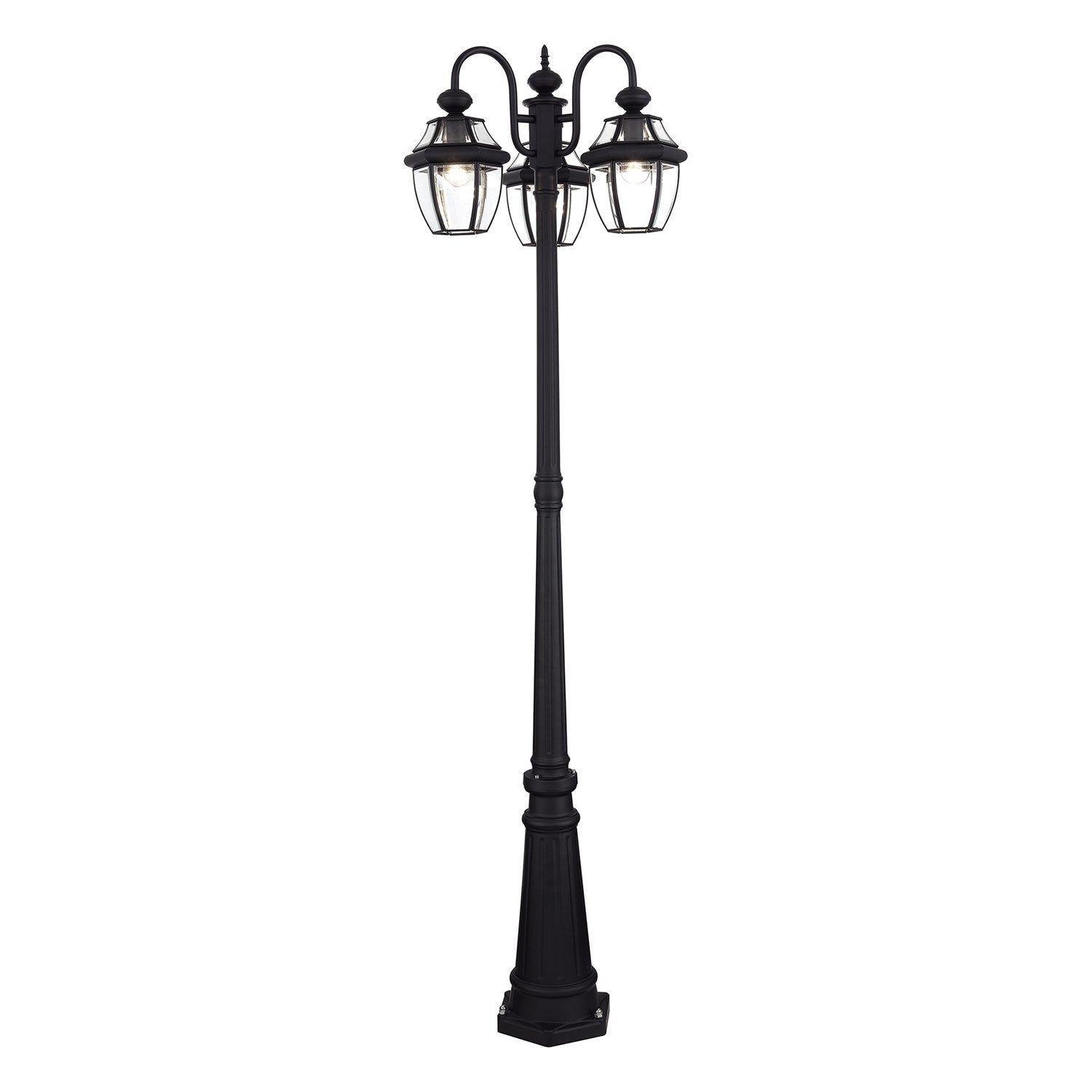 Multi Head Black Outdoor Post Light With Clear Beveled Glass