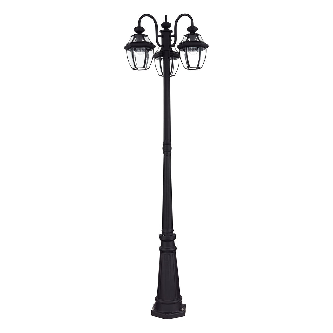 Multi Head Black Outdoor Post Light With Clear Beveled Glass