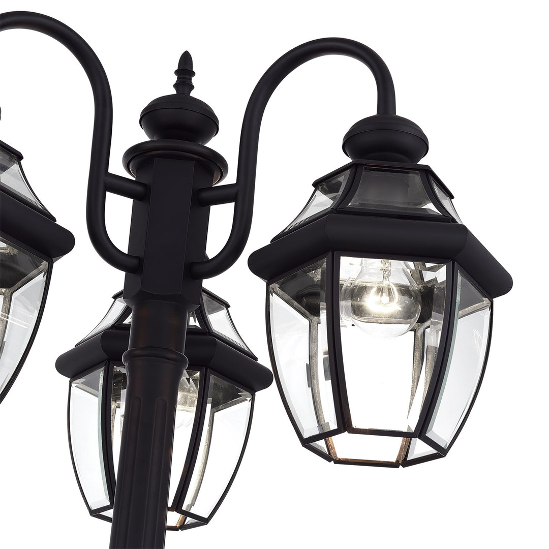 Multi Head Black Outdoor Post Light With Clear Beveled Glass