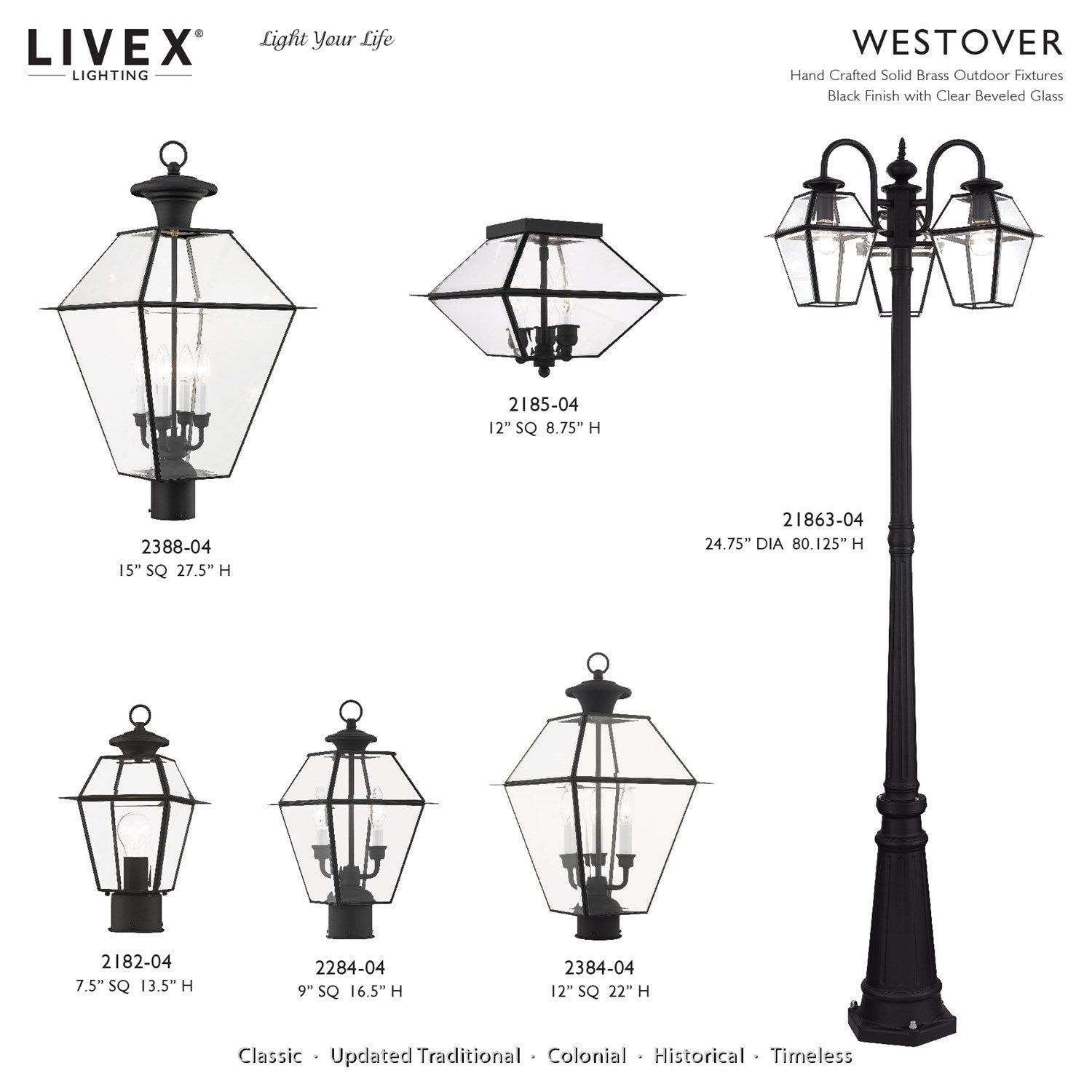 Multi Head Black Outdoor Post Light With Clear Beveled Glass