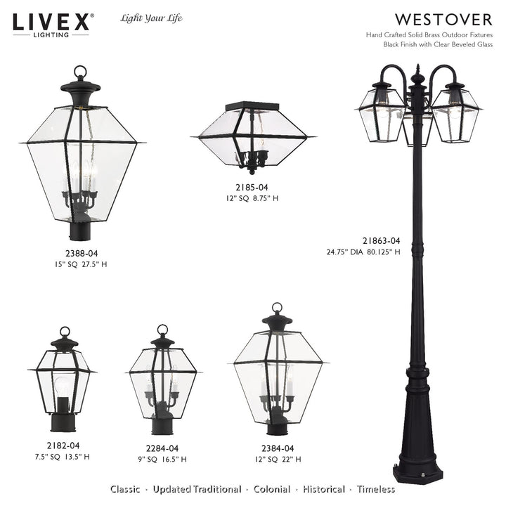 Multi Head Black Outdoor Post Light With Clear Beveled Glass