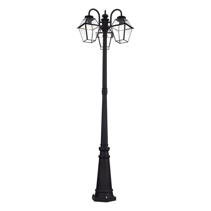 Multi Head Black Outdoor Post Light With Clear Beveled Glass