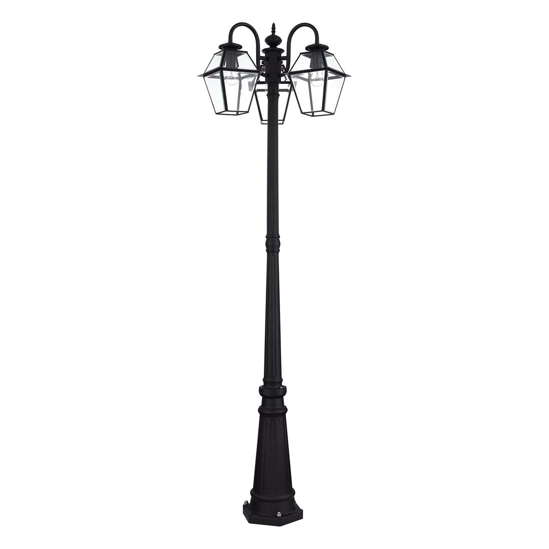 Multi Head Black Outdoor Post Light With Clear Beveled Glass