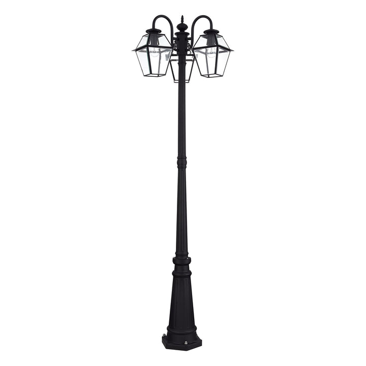 Multi Head Black Outdoor Post Light With Clear Beveled Glass