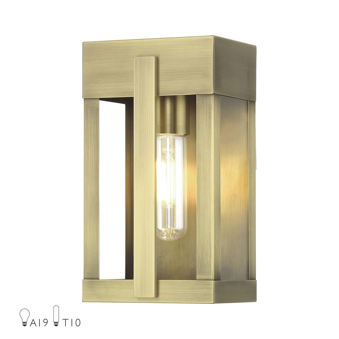 1 Light Antique Brass Small Outdoor Wall Lantern With Clear Glass by Livex Lighting