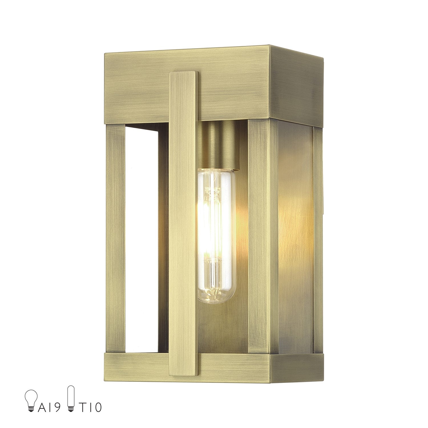 1 Light Antique Brass Small Outdoor Wall Lantern With Clear Glass by Livex Lighting