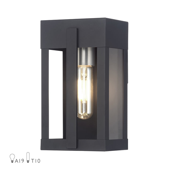 1 Light Black Small Outdoor Wall Lantern With Brushed Nickel Candles by Livex Lighting