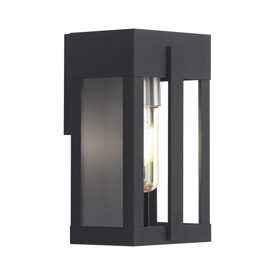 1 Light Black Small Outdoor Wall Lantern With Brushed Nickel Candles