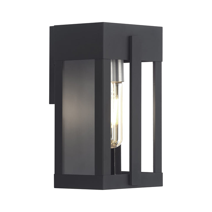 1 Light Black Small Outdoor Wall Lantern With Brushed Nickel Candles