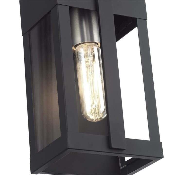 1 Light Black Small Outdoor Wall Lantern With Brushed Nickel Candles