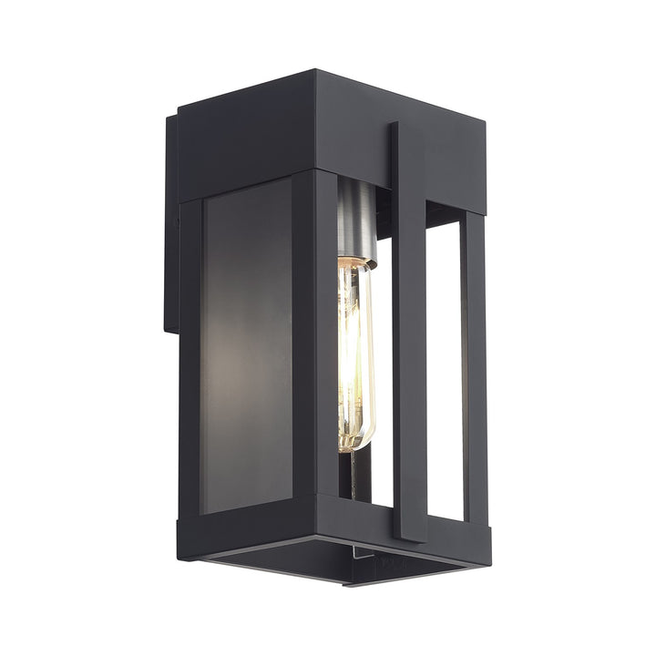 1 Light Black Small Outdoor Wall Lantern With Brushed Nickel Candles