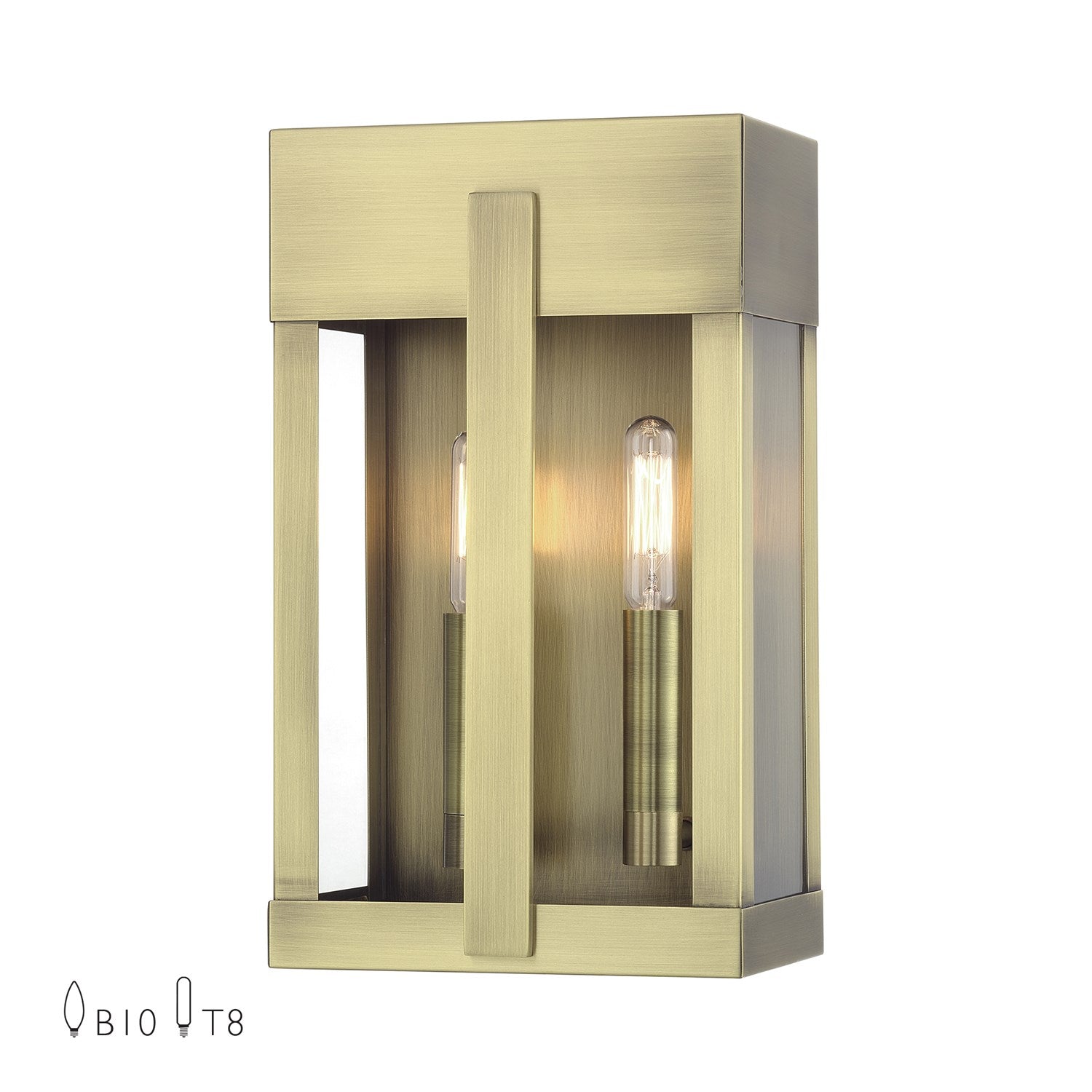 2 Light Antique Brass Medium Outdoor Wall Lantern With Clear Glass by Livex Lighting